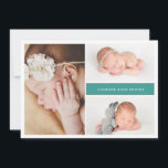 Convites Green Muted Gray Chic Photo Baby Announcement Card<br><div class="desc">Announce the arrival of your precious miracle in style with this green muted gray photo baby announcement card. The design features a clean white space to showcase your bundle of joy's first portraits and a green rectangle to add their full name. Whether you’re welcoming a baby girl or baby boy,...</div>