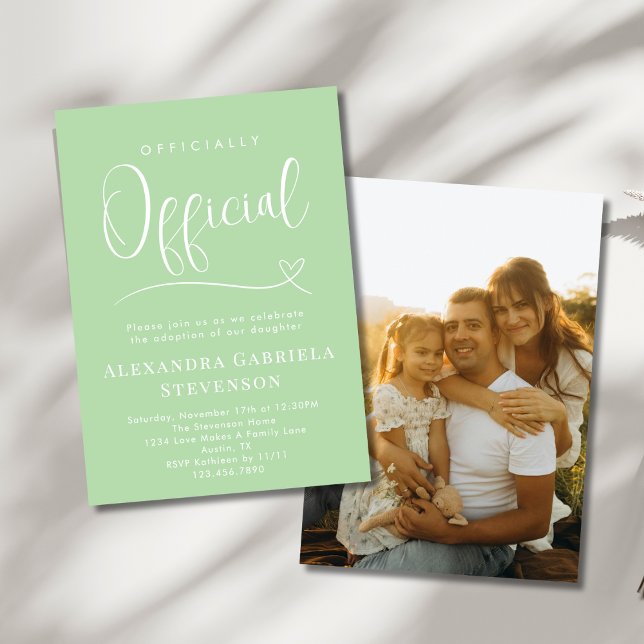 Convites Green Officially Official Adoption Day Party Photo (Criador carregado)