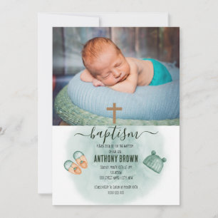 CONVITES GREEN & ORANGE WATERCOLOR BAPTISM