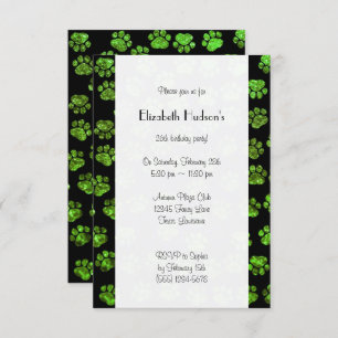 Convites Green Paws, Glitter Paws, Green Glitter, Birthday