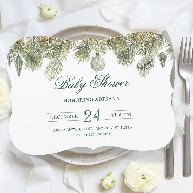 Convites Green pine branch baby shower (Criador carregado)