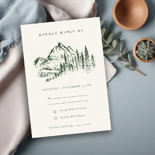 Convites Green Pine Woods Mountain Sketch Wedch RSVP