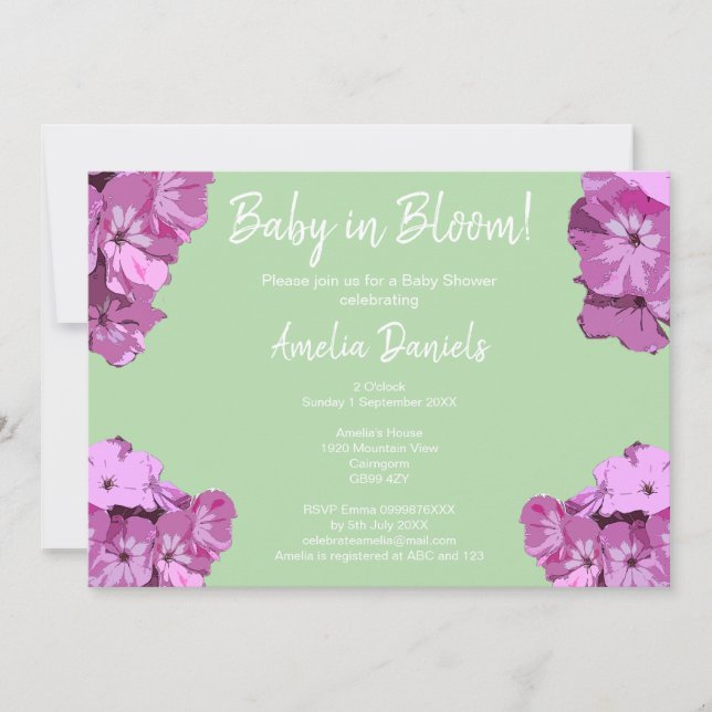 Convites Green & Pink Floral Baby Shower Invitation (Frente)