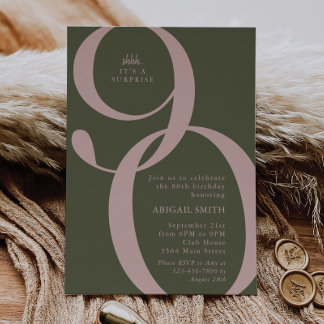 Convites Green Pink Shh It's a Surprise 90th Birthday Party