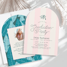 Convites Green & Pink Stripes Palms Graduation Party Photo