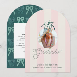 Convites Green Pink Stripes Photo Graduation Announcement