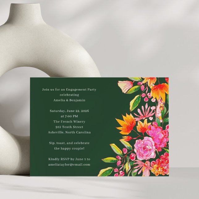 Convites Green Pink Watercolor Floral Engagement Party (Criador carregado)