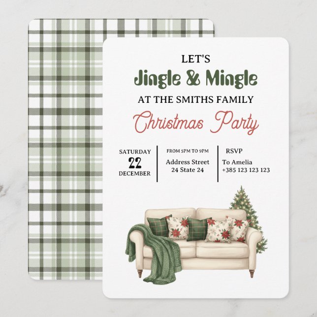 Convites Green Plaid Retro Christmas Party (Frente/Verso)