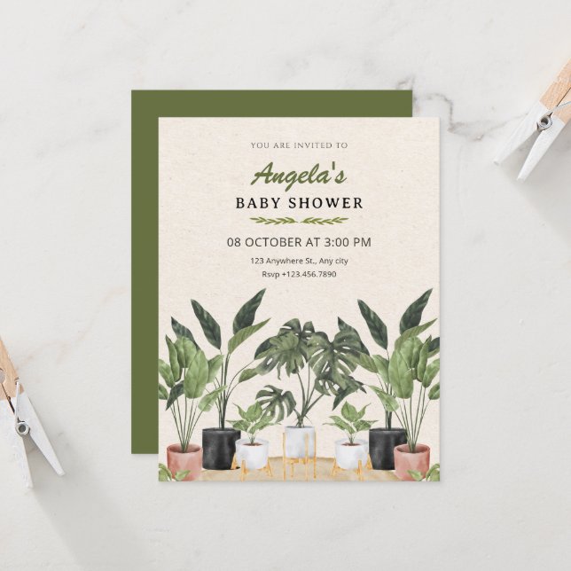Convites Green plants baby shower (Frente/Verso In Situ)