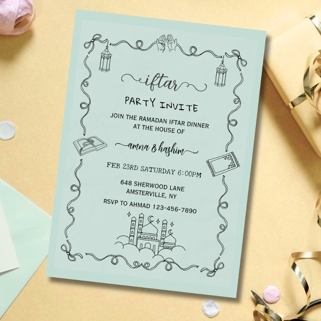 Convites Green Ramadan Bow doodle ramadan iftar invitation (Criador carregado)