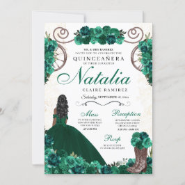 Convites Green Ranchero Princess Dress Quinceanera