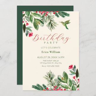 Convites Green red floral birthday