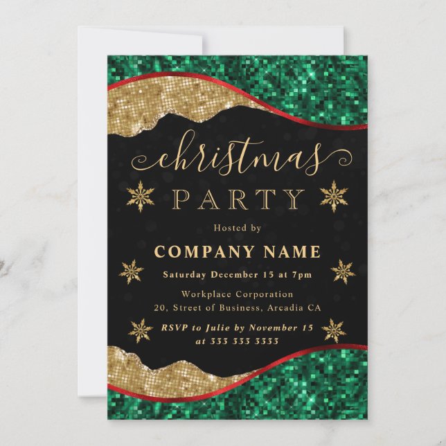 Convites Green Red & Gold Snowflake Company Christmas Party (Frente)