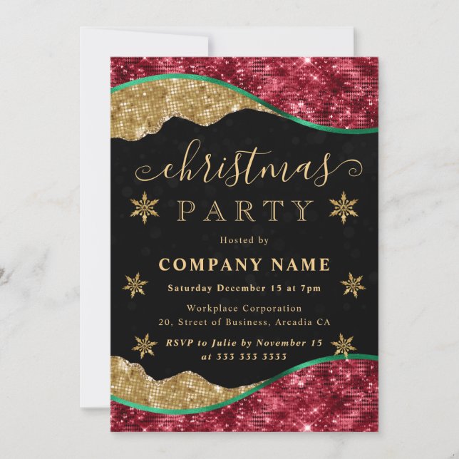 Convites Green Red & Gold Snowflake Company Christmas Party (Frente)