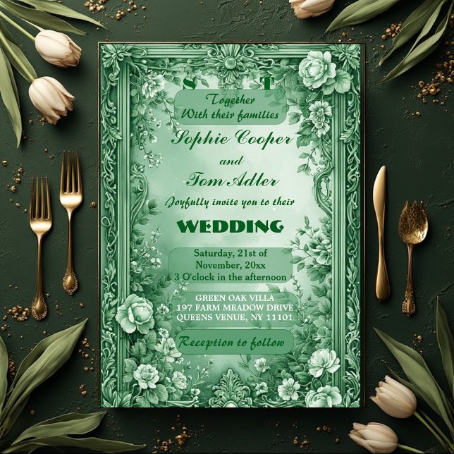 Convites Green Rococo Garden Grand Baroque Opulence Wedding (Green Rococo Garden Grand Baroque Opulence Wedding Invitation)