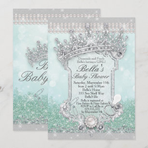 Convites Green Royal Bling Glitter Baby Shower Invits