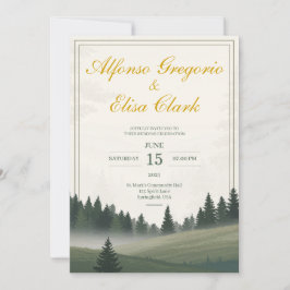 Convites Green Rustic Forest Classic Watercolor Wedding