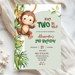 Convites Green Safari Monkey Born Two Be Wild 2nd Birthday
