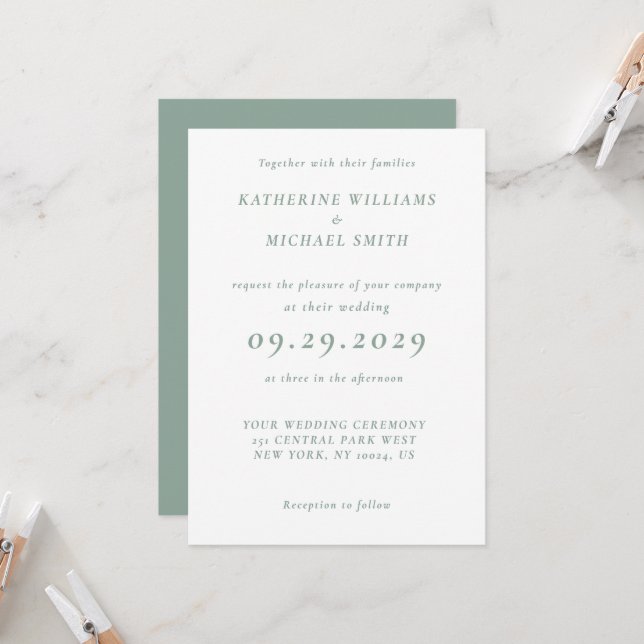 Convites Green Sage Elegant Wedding Invitations (Frente/Verso In Situ)