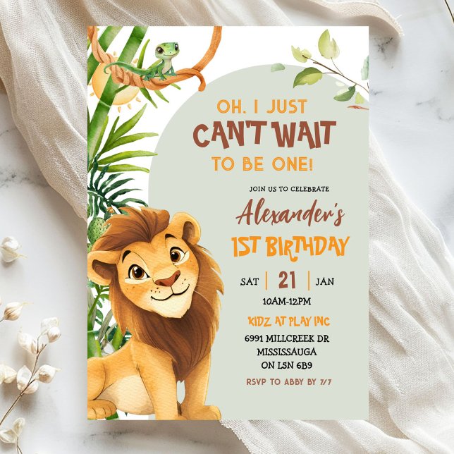 Convites Green Savannah Lion Theme First Birthday (Criador carregado)