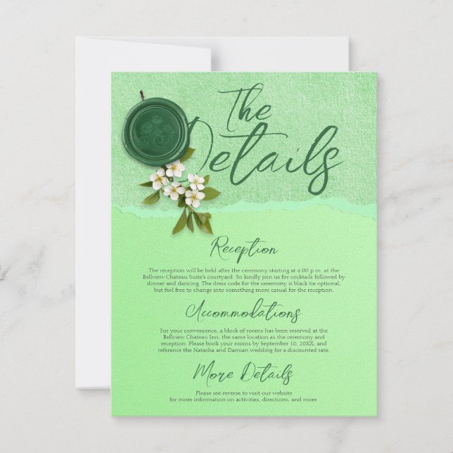 Convites Green Seal Wedding Details Card (Frente)
