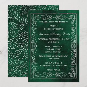 Convites Green Silver Elegant Corporate Holiday Party
