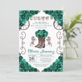 Convites Green Silver Western Charra Boots Quinceañera
