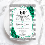 Convites Green Silver White Surprise 60º aniversário<br><div class="desc">Surpresa 60º Convite de aniversário. Design verde feminina com prata brilhante falso. Possui faixas brancas e prateadas,  rosas,  fontes de script e confetti. Perfeito para uma elegante comemoração de aniversário feminina. Pode ser personalizado para mostrar qualquer idade. Impressos convites Zazzle ou modelo de impressão digital instantânea para download.</div>