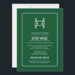Convites Green Simple Torah Bar Mitzvah<br><div class="desc">Uma imagem gráfica de Torah faz uma imagem impressionante neste convite exclusivo do Bar Mitzvah. Um fundo verde profundo compensa um painel retangular arredondado contendo texto de convite personalizado. O reverso destaca o nome do filho do Bar Mitzvah, a data do evento e o texto extra que pode ser personalizado...</div>