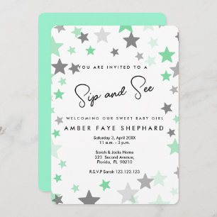 Convites Green Sip and See convida, novo bebê, festa de boa