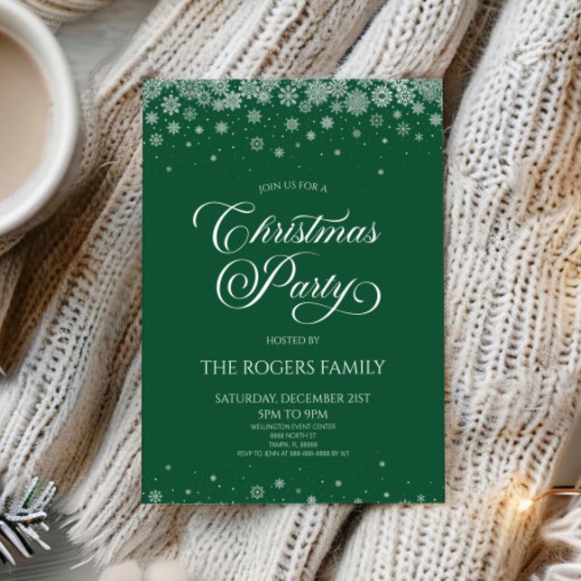 Convites Green Snowflake Winter Christmas Party (Criador carregado)
