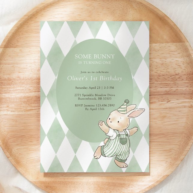 Convites Green Some Bunny Is Turning One 1st Birthday (Criador carregado)