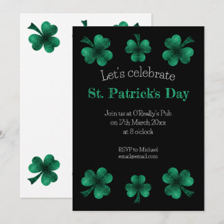 Convites Green Sparkle Shamrock St. Patrick's Day Black