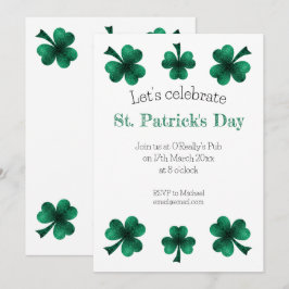Convites Green Sparkle Shamrock St. Patrick's Day White
