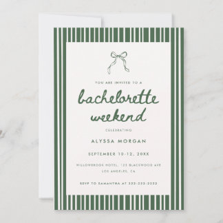 Convites Green Stripe Coquette Bachelorette Weekend Details