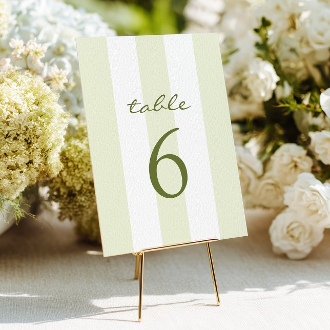 Convites Green Stripe Wedding Table Number (Criador carregado)