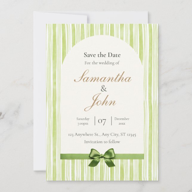 Convites Green Stripe with Arch Wedding Save the Date Cards (Frente)