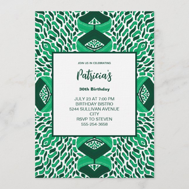 Convites Green Symmetric Pattern Birthday Invitation (Frente)