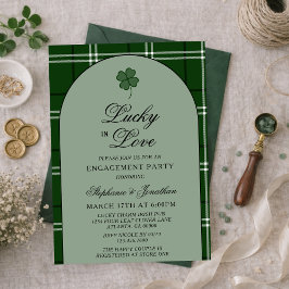 Convites Green Tartan Plaid Lucky in Love Engagement Party