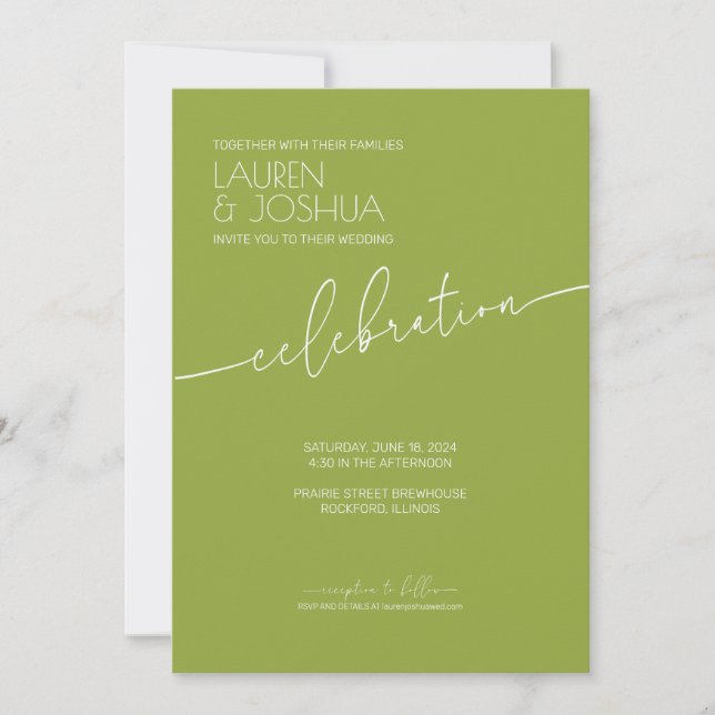 Convites Green Tea ・ Moderno Casamento de Script Minimalist (Frente)