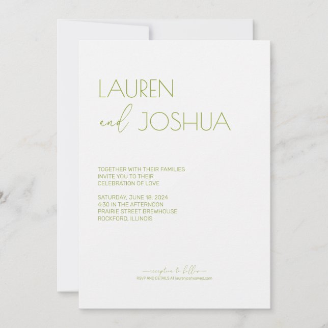 Convites Green Tea ・ Moderno Casamento de Script Minimalist (Frente)