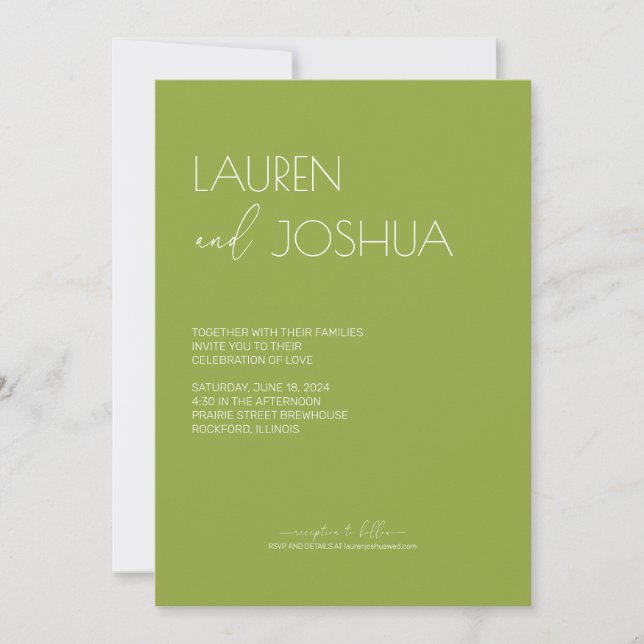 Convites Green Tea ・ Moderno Casamento de Script Minimalist (Frente)