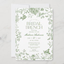 Convites Green Toile De Jouy Vintage Floral Bridal Brunch