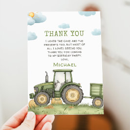 Convites Green Tractor 1st Birthday Party Thank You Card