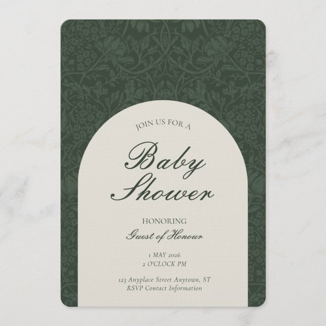 Convites Green Traditional Floral Arts and Crafts Shower (Frente)