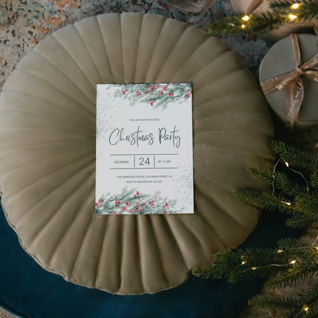 Convites Green Twigs Red Holly Berries Natal (Criador carregado)