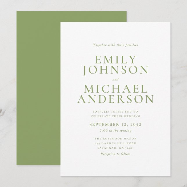 Convites Green Typography Wedding Invitation (Frente/Verso)