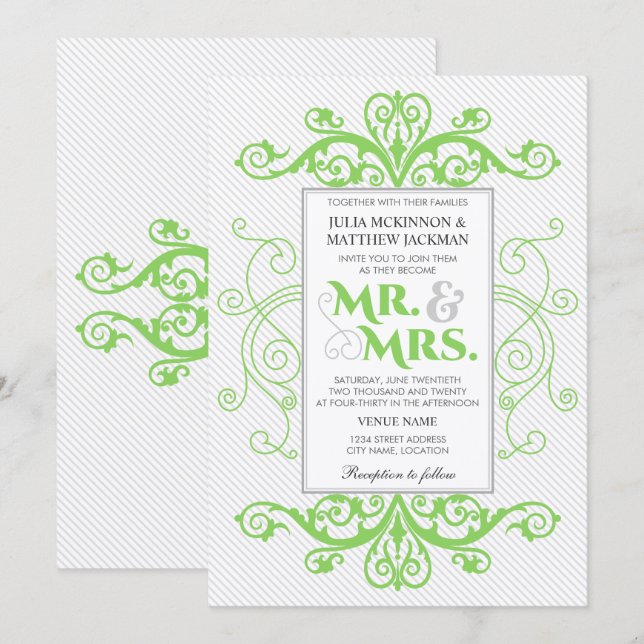 Convites Green Vintage suprime Sr. e Sra. Wedding (Frente/Verso)