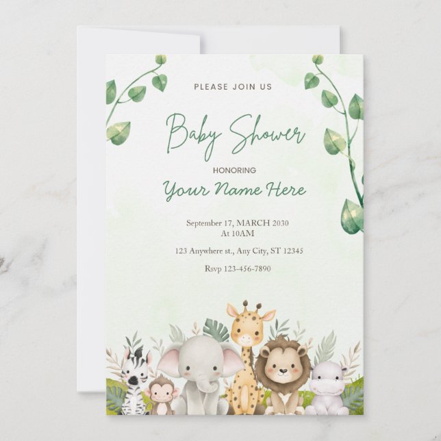 Convites Green Watercolor Baby Shower (Frente)