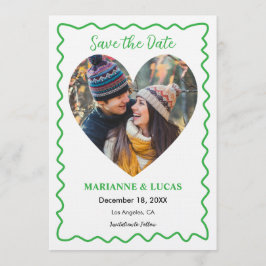 Convites Green Wavy Frame Heart Photo Save the Date Card
